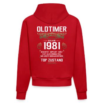 44. Geburtstag Oldtimer April Jahrgang 1981 - Organic Fitted Hoodie Made in EU - Rot - Hinten