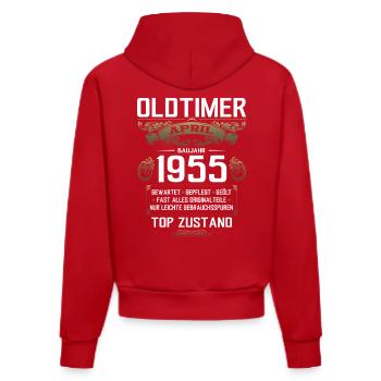 70. Geburtstag Oldtimer April Jahrgang 1955 - Organic Fitted Hoodie Made in EU - Rot - Hinten