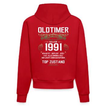 34. Geburtstag Geschenk Mann Oldtimer April 1991 - Organic Fitted Hoodie Made in EU - Rot - Hinten