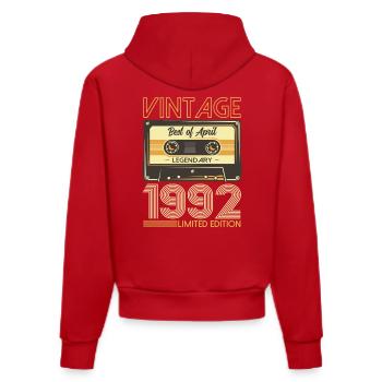 33rd Birthday Gift Man Cassette April 1992 - Organic Fitted Hoodie Made in EU - red - Back