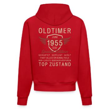 70. Geburtstag Oldtimer Juni Jahrgang 1955 - Organic Fitted Hoodie Made in EU - Rot - Hinten