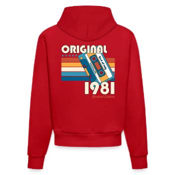 44th Birthday Cassette July Vintage 1981 - Organic Fitted Hoodie Made in EU - red - Back