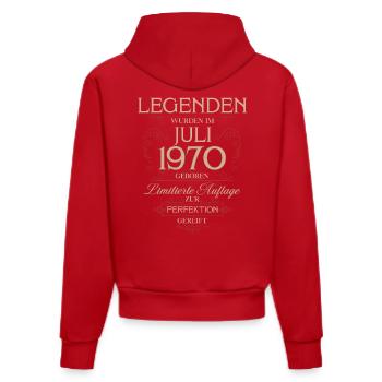 55e anniversaire Légende July Né en 1970 - Sweat à capuche bio ajusté fabriqué en UE - rouge - Dos