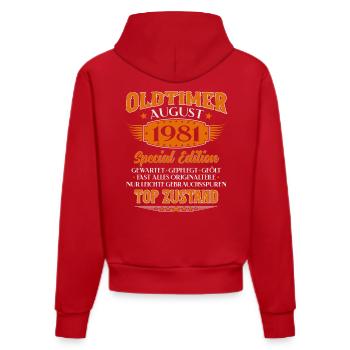 44. Geburtstag Oldtimer August Jahrgang 1981 - Organic Fitted Hoodie Made in EU - Rot - Hinten