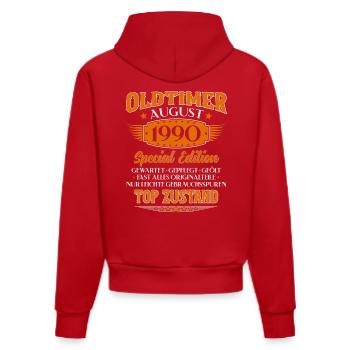 35ème anniversaire cadeau mari voiture vintage août 1990 - Sweat à capuche bio ajusté fabriqué en UE - rouge - Dos