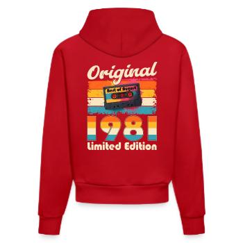 44. Geburtstag Kassette August Jahrgang 1981 - Organic Fitted Hoodie Made in EU - Rot - Hinten