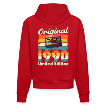 35. Geburtstag Kassette Mann Original August 1990 - Organic Fitted Hoodie Made in EU - Rot - Hinten
