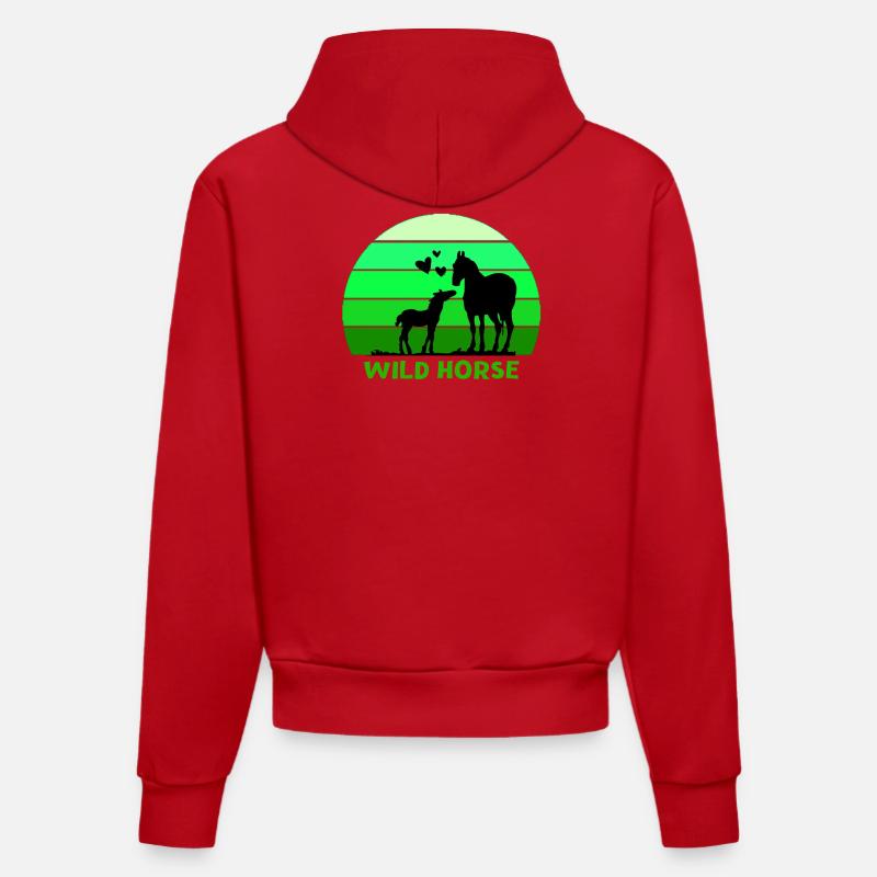cheval, cheval sauvage, passionné de chevaux - Sweat à capuche bio ajusté fabriqué en UE - rouge