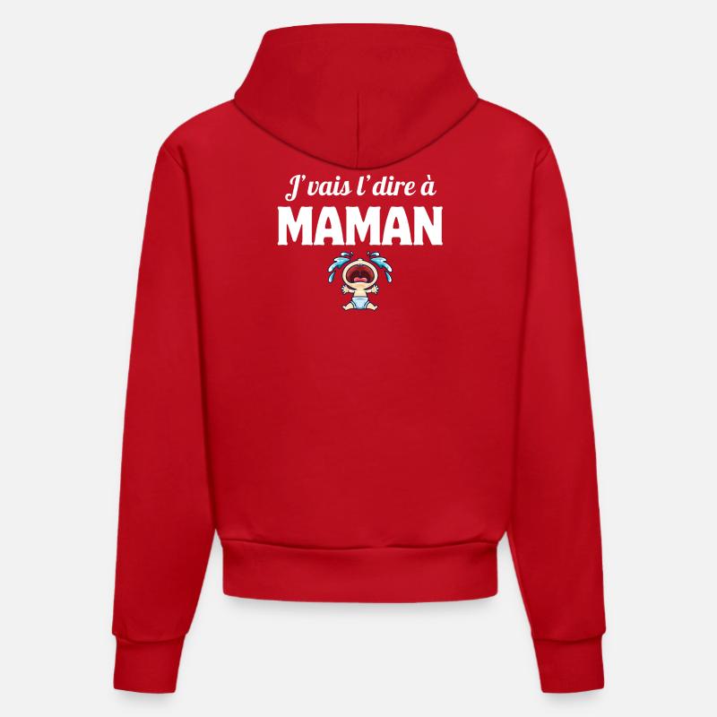 J'vais l'dire à maman, enfant, mère - Sweat à capuche bio ajusté fabriqué en UE - rouge