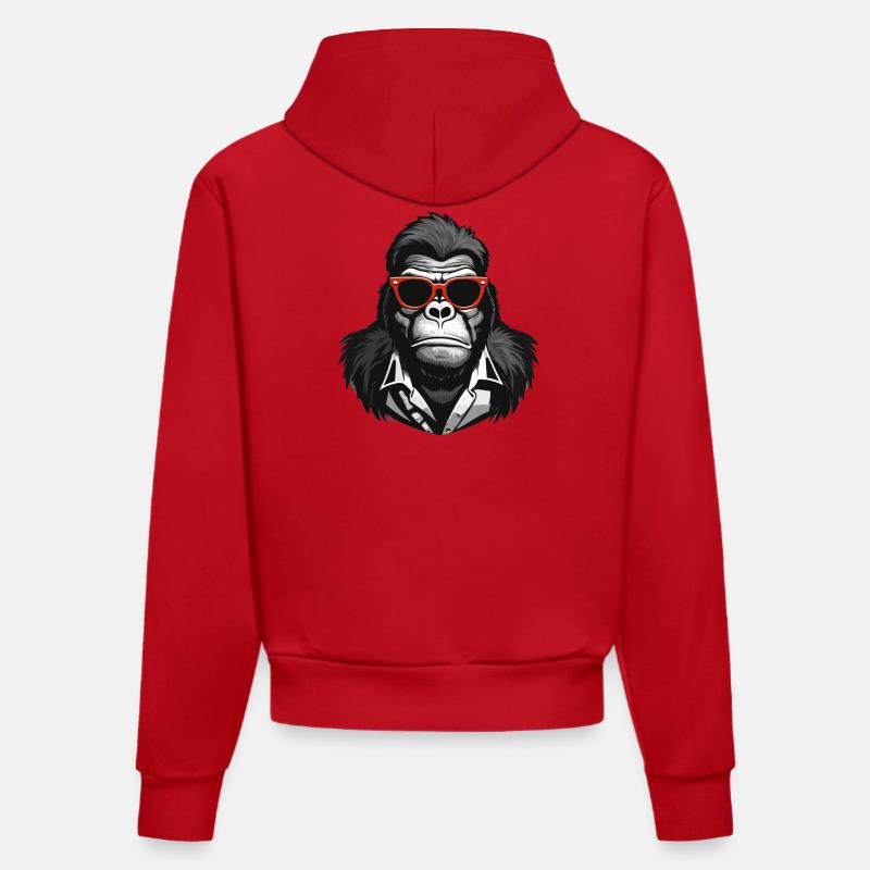 gorille, singe, primate - Sweat à capuche bio ajusté fabriqué en UE - rouge