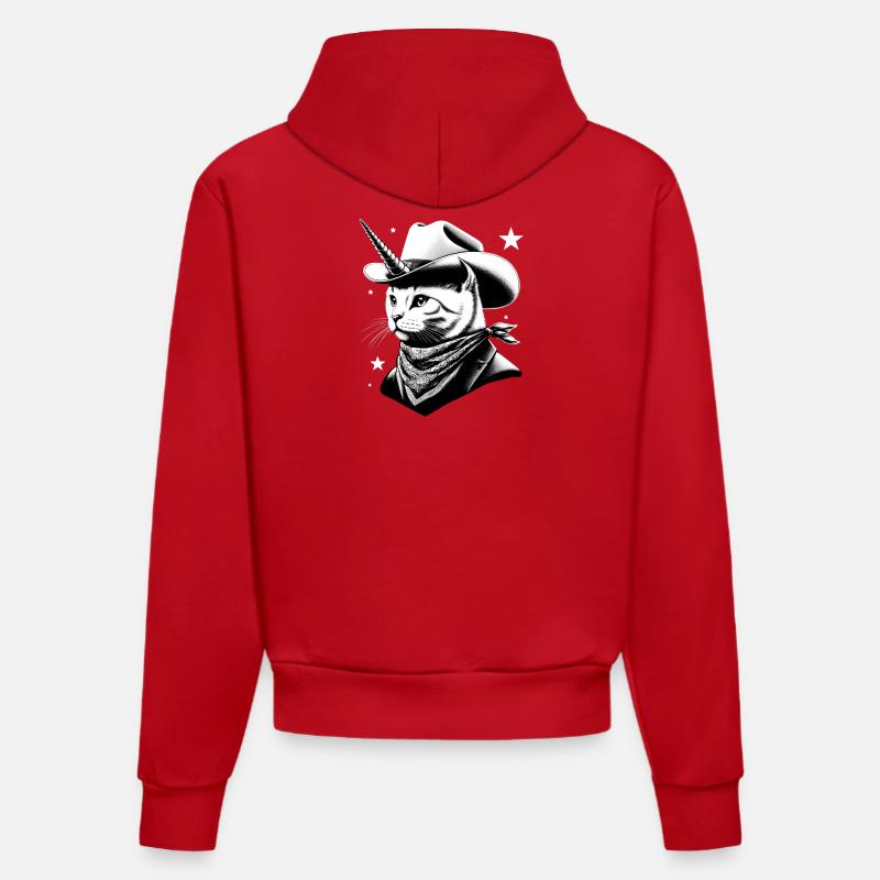 Cowboy chat-licorne - Sweat à capuche bio ajusté fabriqué en UE - rouge