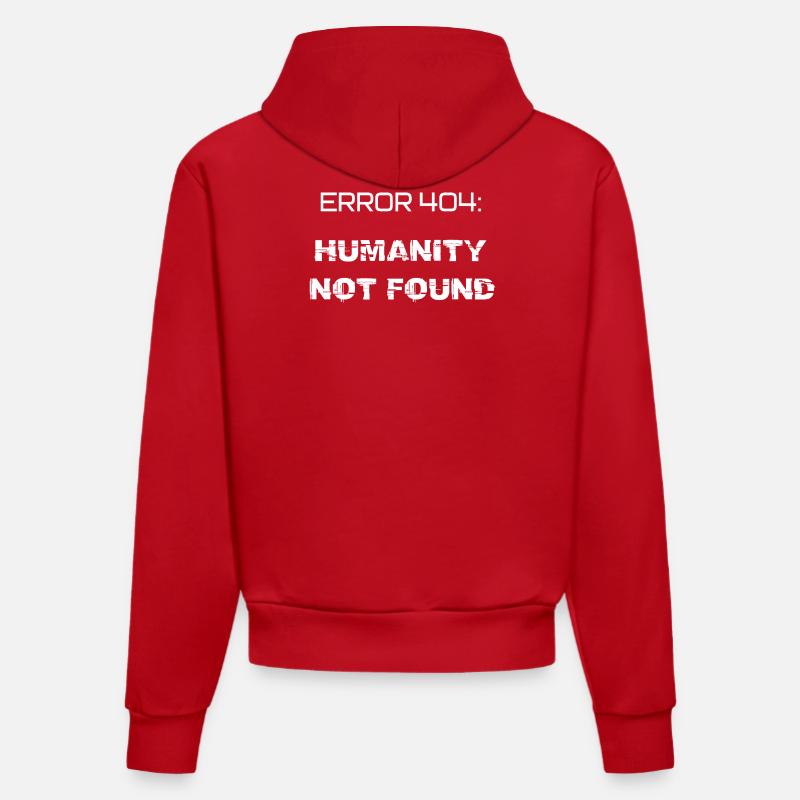error 404: humanity not found - Sweat à capuche bio ajusté fabriqué en UE - rouge