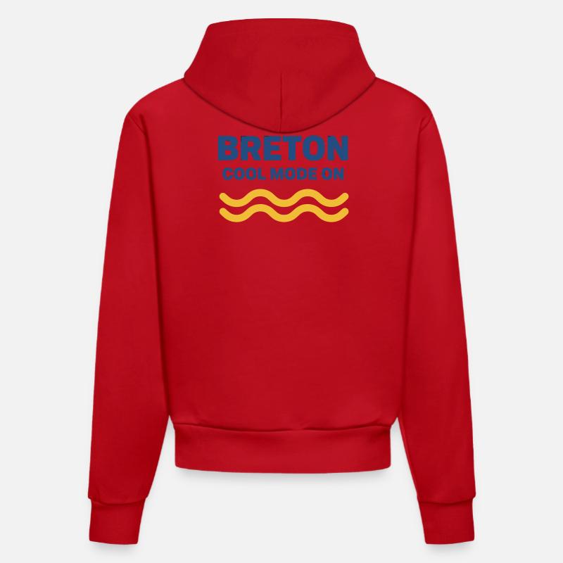 Breton Cool Mode On Vagues Jaunes - Sweat à capuche bio ajusté fabriqué en UE - rouge