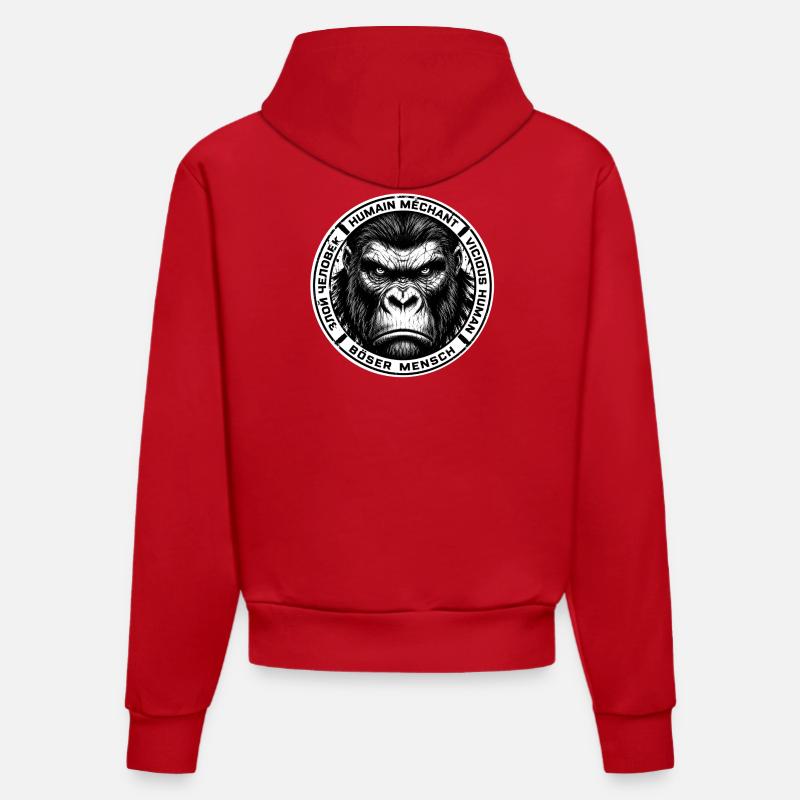 Gorille méchant badge noir - Sweat à capuche bio ajusté fabriqué en UE - rouge