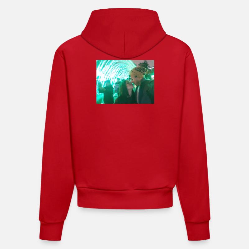 Baisers sous un néon vert - Sweat à capuche bio ajusté fabriqué en UE - rouge