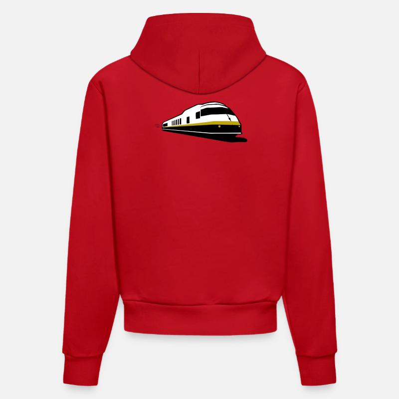 TRAIN - Train - Chemin de fer - Sweat à capuche bio ajusté fabriqué en UE - rouge