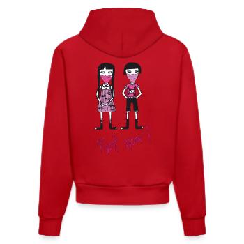 Riot now, Molly und ihr Freund mit Totenkopf Motiv - Organic Fitted Hoodie Made in EU - Rot - Hinten