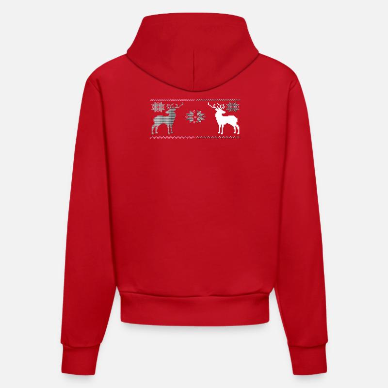Noël, Renne - Sweat à capuche bio ajusté fabriqué en UE - rouge
