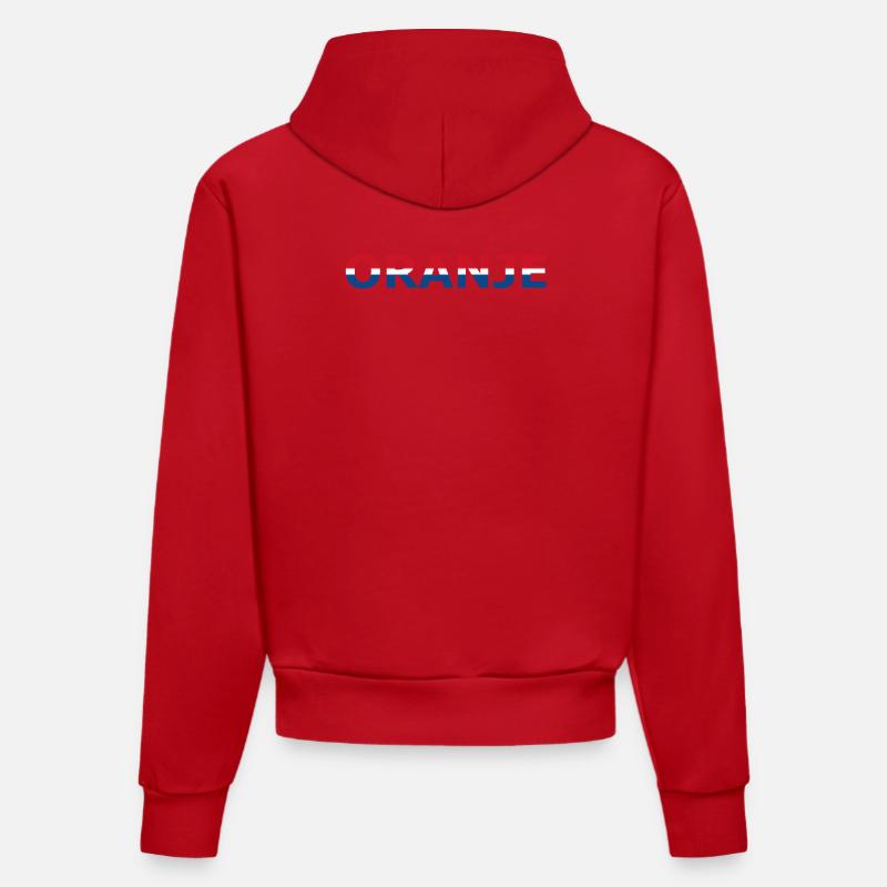Orange en rouge, blanc, bleu - Sweat à capuche bio ajusté fabriqué en UE - rouge