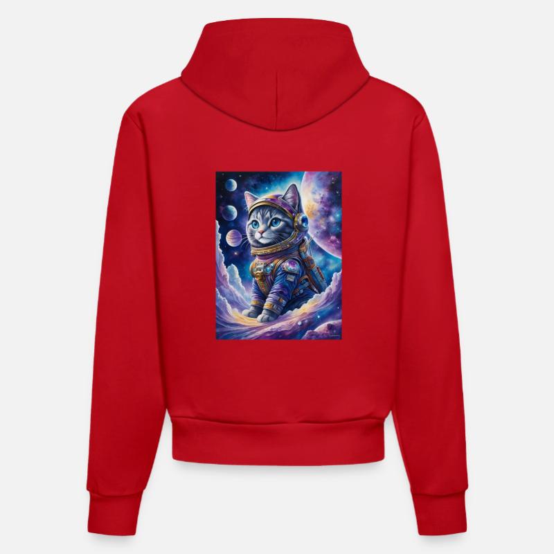 chat astronaute - Sweat à capuche bio ajusté fabriqué en UE - rouge