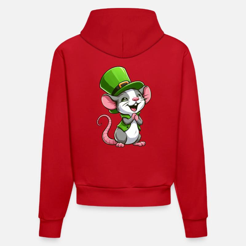 Rat mignon de la Saint-Patrick - Sweat à capuche bio ajusté fabriqué en UE - rouge