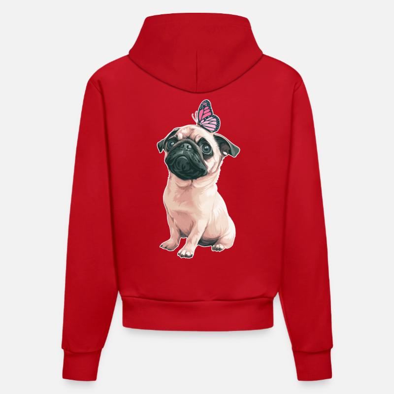 Carlin avec papillon - Sweat à capuche bio ajusté fabriqué en UE - rouge