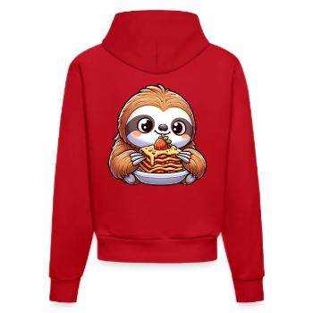 Sloth enjoys Italian lasagna - Organic Fitted Hoodie Made in EU - red - Back