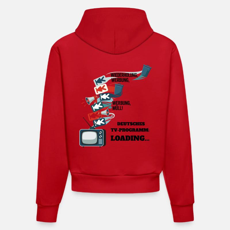 Programme de télévision allemand : Loading... - Sweat à capuche bio ajusté fabriqué en UE - rouge