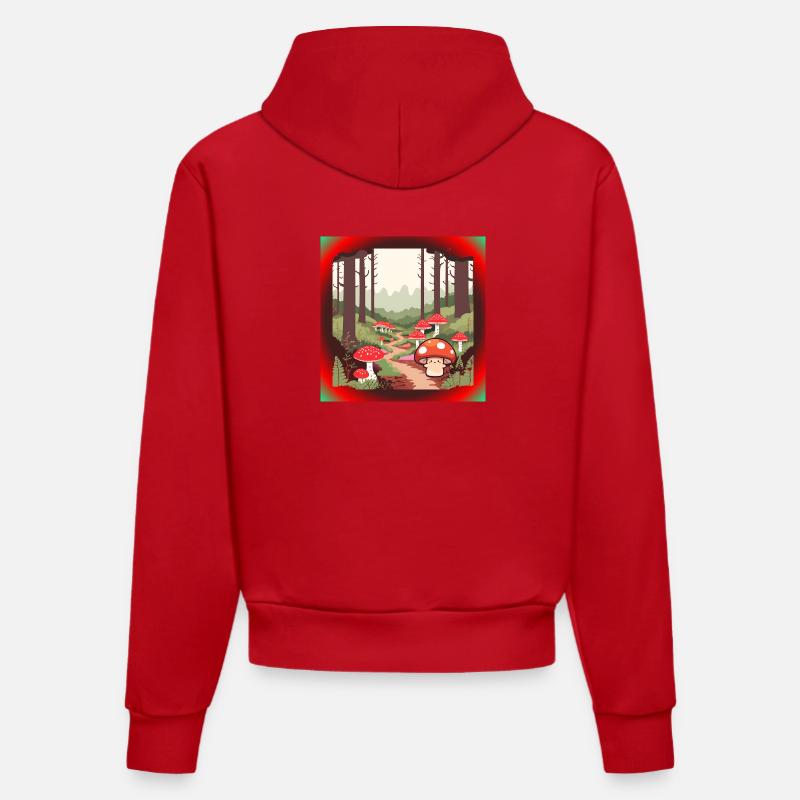 Champignons dans la forêt - Sweat à capuche bio ajusté fabriqué en UE - rouge