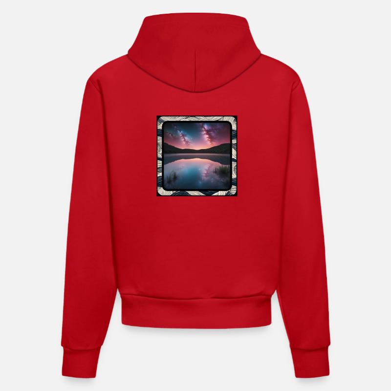 Paysage marin avec reflets - Sweat à capuche bio ajusté fabriqué en UE - rouge