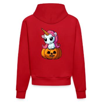 Cute Halloween unicorn with pumpkin - Organic Fitted Hoodie Made in EU - red - Back