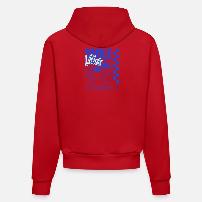 Illustration de vibrations de sourire vif - Sweat à capuche bio ajusté fabriqué en UE - rouge