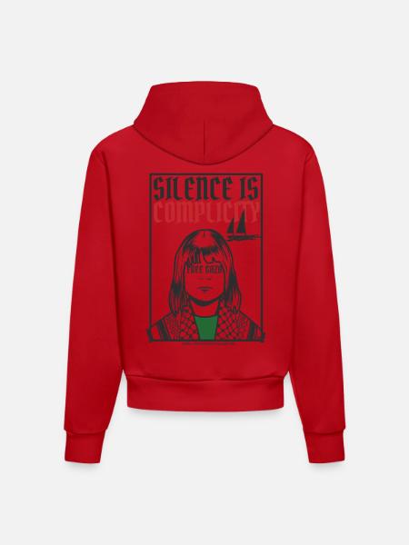 Silence is complicity, Free Gaza, Free Palestine - Sweat à capuche bio ajusté fabriqué en UE - rouge