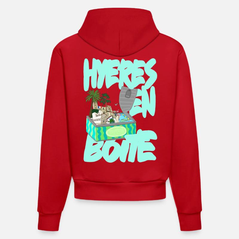 Hyeres en Boite - Sweat à capuche bio ajusté fabriqué en UE - rouge