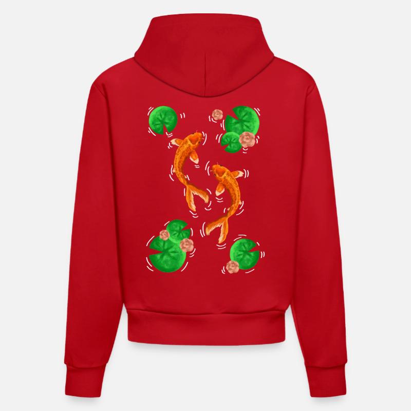 Danse Koifisch sur des nénuphars - Sweat à capuche bio ajusté fabriqué en UE - rouge