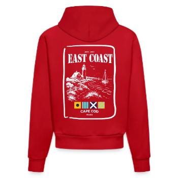 Cape Cod Côte Est: Phare et Littoral - Sweat à capuche bio ajusté fabriqué en UE - rouge - Dos