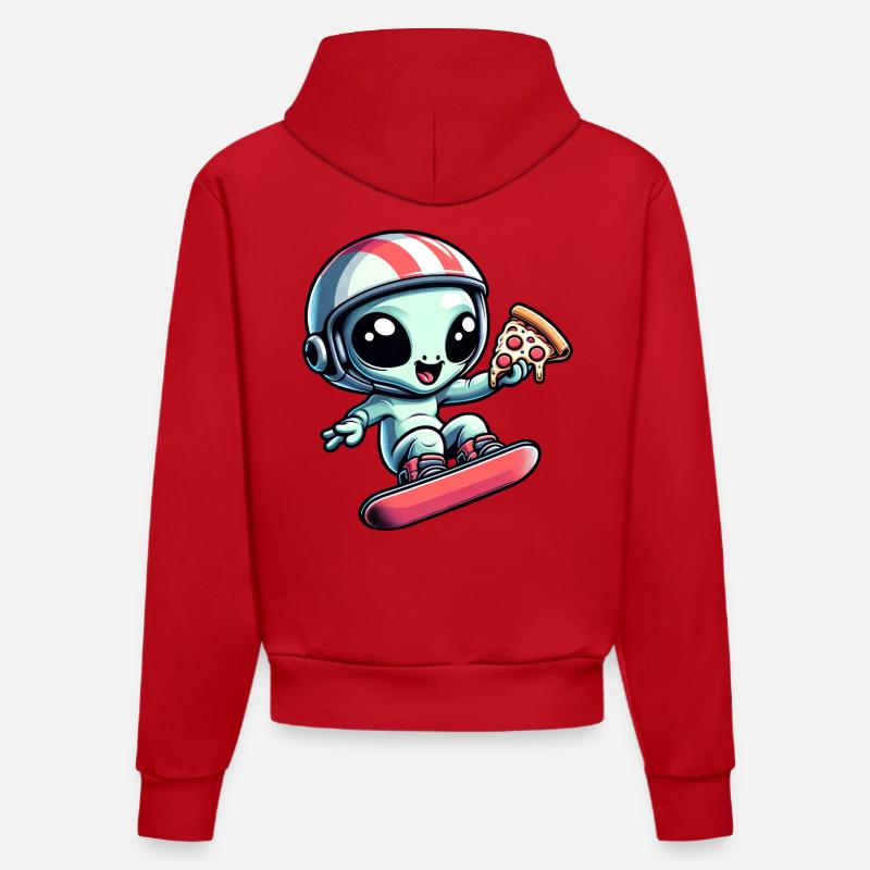 Mignon Comic Alien Snowboard Snowboarder - Sweat à capuche bio ajusté fabriqué en UE - rouge