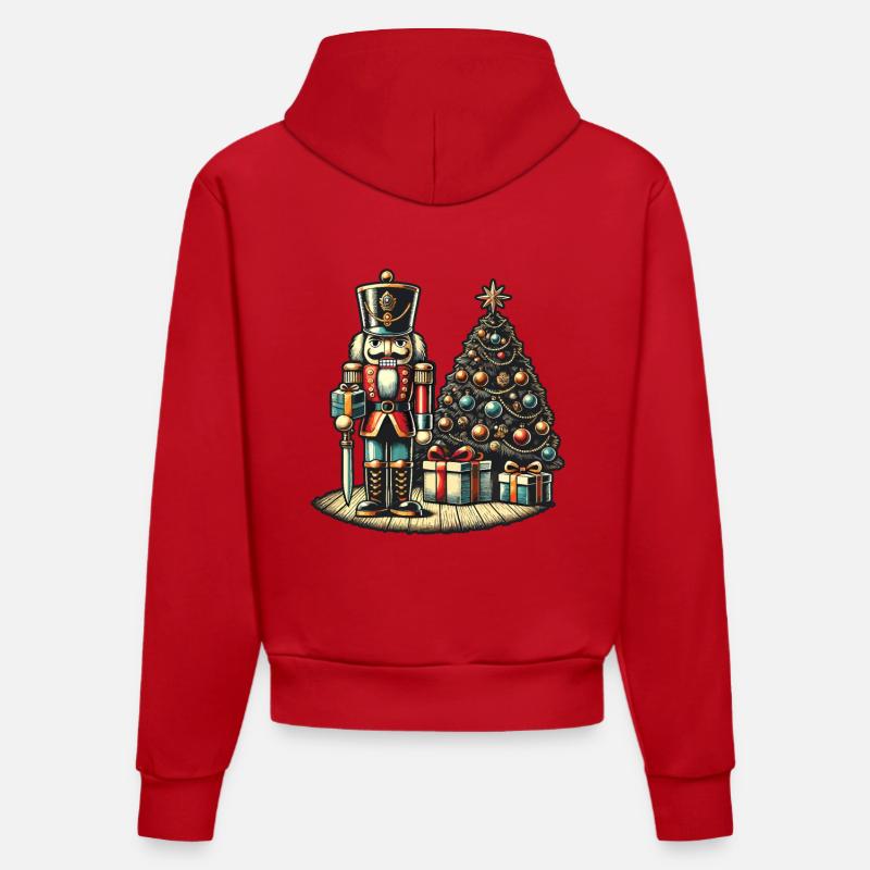Nutcracker and Christmas Tree Art - Organic Fitted Hoodie Made in EU - red