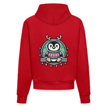 Fröhlicher Pinguin Mit Rentiergeweih Und - Organic Fitted Hoodie Made in EU - Rot - Hinten
