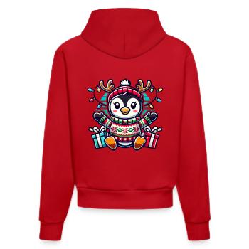 Fröhlicher Pinguin Mit Rentiergeweih Und - Organic Fitted Hoodie Made in EU - Rot - Hinten