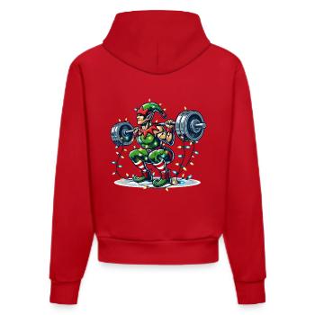 Weihnachtlicher Muskelaufbau Elf Hanteltraining - Organic Fitted Hoodie Made in EU - Rot - Hinten