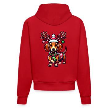 Teckel joyeux avec des bois de renne - Sweat à capuche bio ajusté fabriqué en UE - rouge - Dos