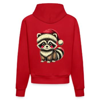 Niedlicher Waschbär Mit Weihnachtsmütze Vintage - Organic Fitted Hoodie Made in EU - Rot - Hinten