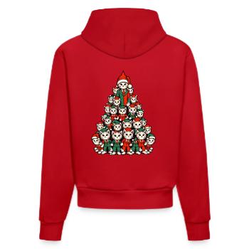 Weihnachtliche Tannenbaum Katzen - Organic Fitted Hoodie Made in EU - Rot - Hinten