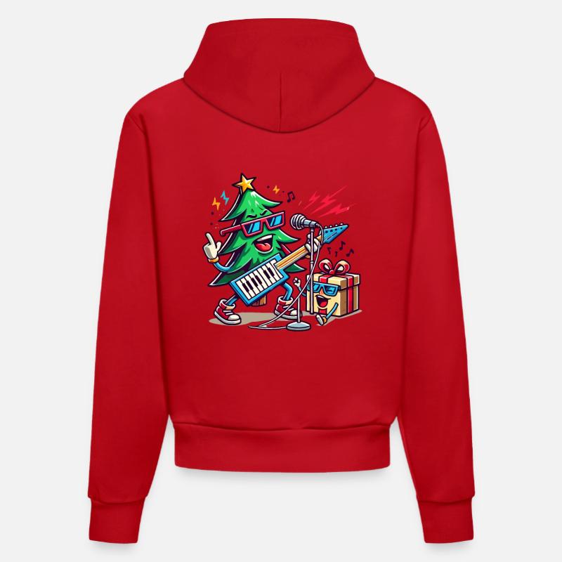 Noël Rétro Rocking Sain - Sweat à capuche bio ajusté fabriqué en UE - rouge
