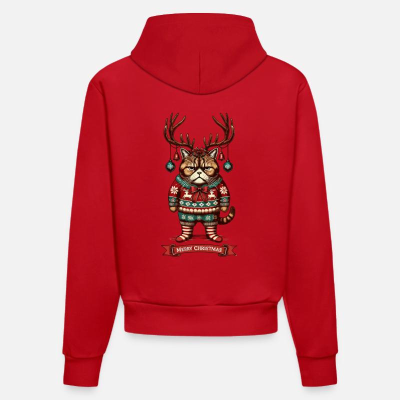 Chat de Noël Noël drôle - Sweat à capuche bio ajusté fabriqué en UE - rouge