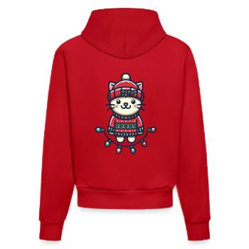 Niedliche Weihnachtskatze Mit Lichterkette - Organic Fitted Hoodie Made in EU - Rot - Hinten