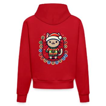 Weihnachtliche Katze Mit Lichterkette - Organic Fitted Hoodie Made in EU - Rot - Hinten