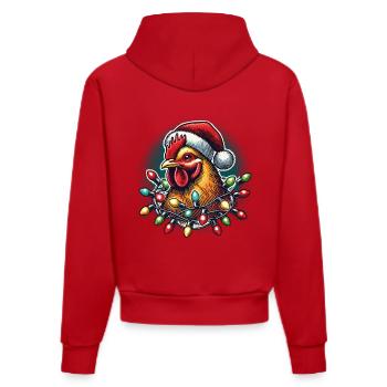 Funny Christmas Rooster with Fairy Lights - Organic Fitted Hoodie Made in EU - red - Back