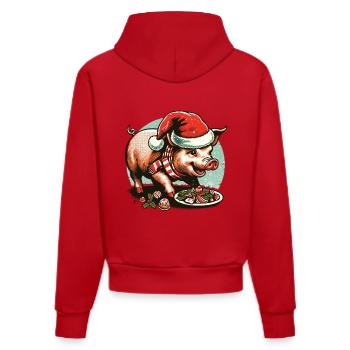 Christmas Gluttony Pig With Hat - Organic Fitted Hoodie Made in EU - red - Back